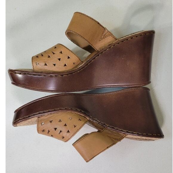 b.o.c Born Sandals Womens 9 Concept Wedge Slides Cut Out Tan Sandals Boho Casual - Picture 6 of 10